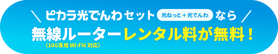 ピカラ光でんわセット　光ねっと+光でんわ なら 無線ルーターレンタル料が無料！（10G専用Wi-Fi6対応）