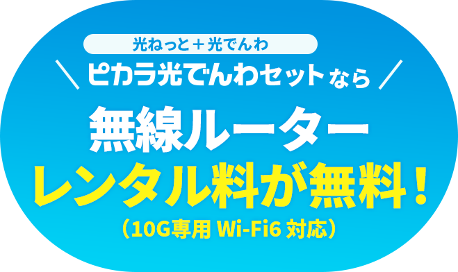 ピカラ光でんわセット　光ねっと+光でんわ なら 無線ルーターレンタル料が無料！（10G専用Wi-Fi6対応）
