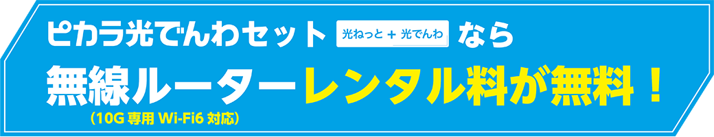 ピカラ光でんわセット　光ねっと+光でんわ なら 無線ルーターレンタル料が無料！（10G専用Wi-Fi6対応）