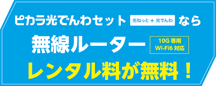 ピカラ光でんわセット　光ねっと+光でんわ なら 無線ルーターレンタル料が無料！（10G専用Wi-Fi6対応）