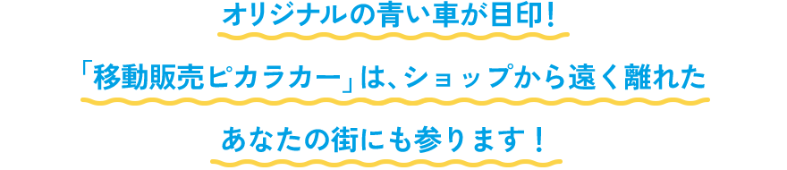 オリジナルの青い車が目印！「移動販売ピカラカー」は、ショップから遠く離れたあなたの街にも参ります！