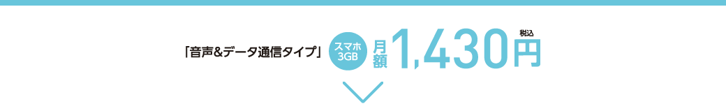 音声＆データ通信タイプ スマホ3GB 月額1,430円(税込)