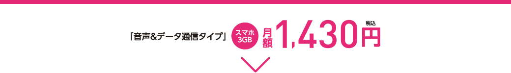 音声＆データ通信タイプ スマホ3GB 月額1,430円(税込)