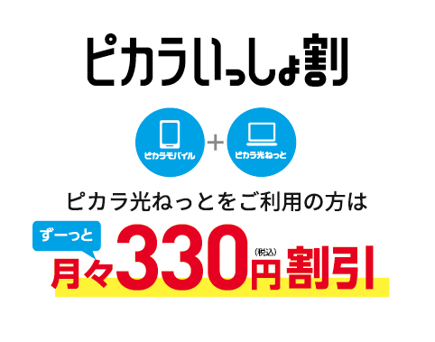 ピカラいっしょ割 ピカラ光ねっとをご利用の方は月々330円(税込)割引